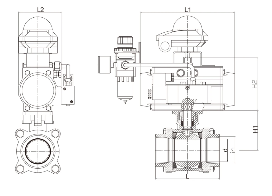 dimension of pneumatic ball valve