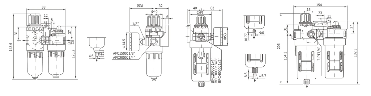 dimension of afc-2000 air filter