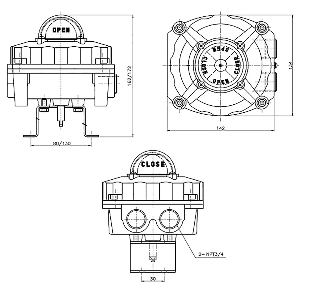 dimension of its-300 explosion proof position monitoring switch