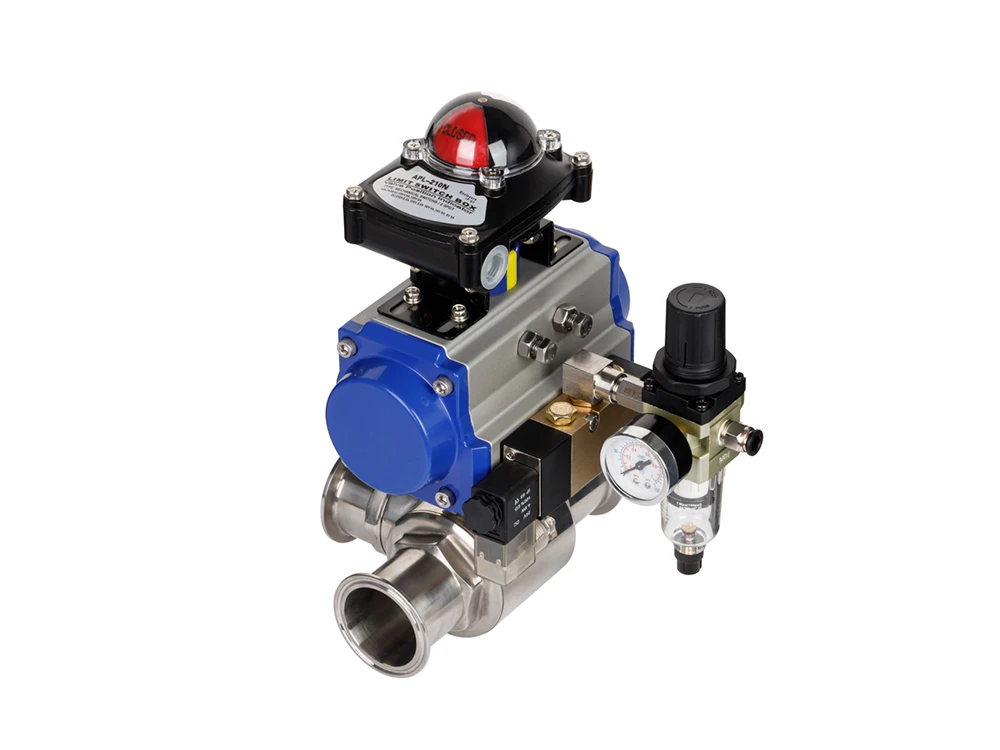 three-way tri-clamp pneumatic ball valve